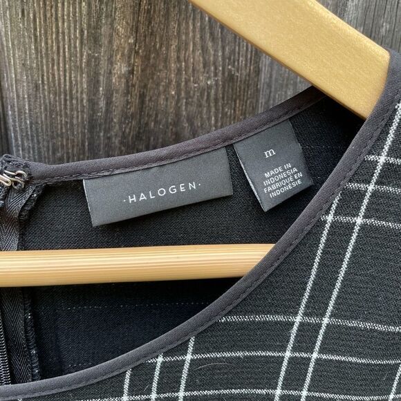 Halogen Nordstrom Peplum Plaid Top Black Size Med - Picture 2 of 4